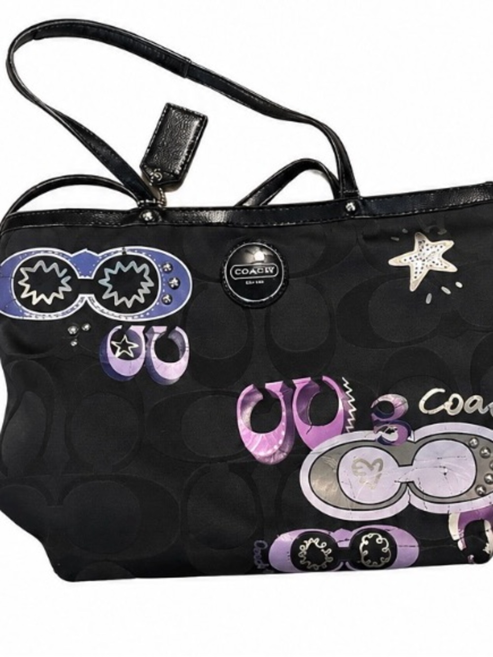 Coach Daisy Pop Optic Tote Bag Black Signature Applique